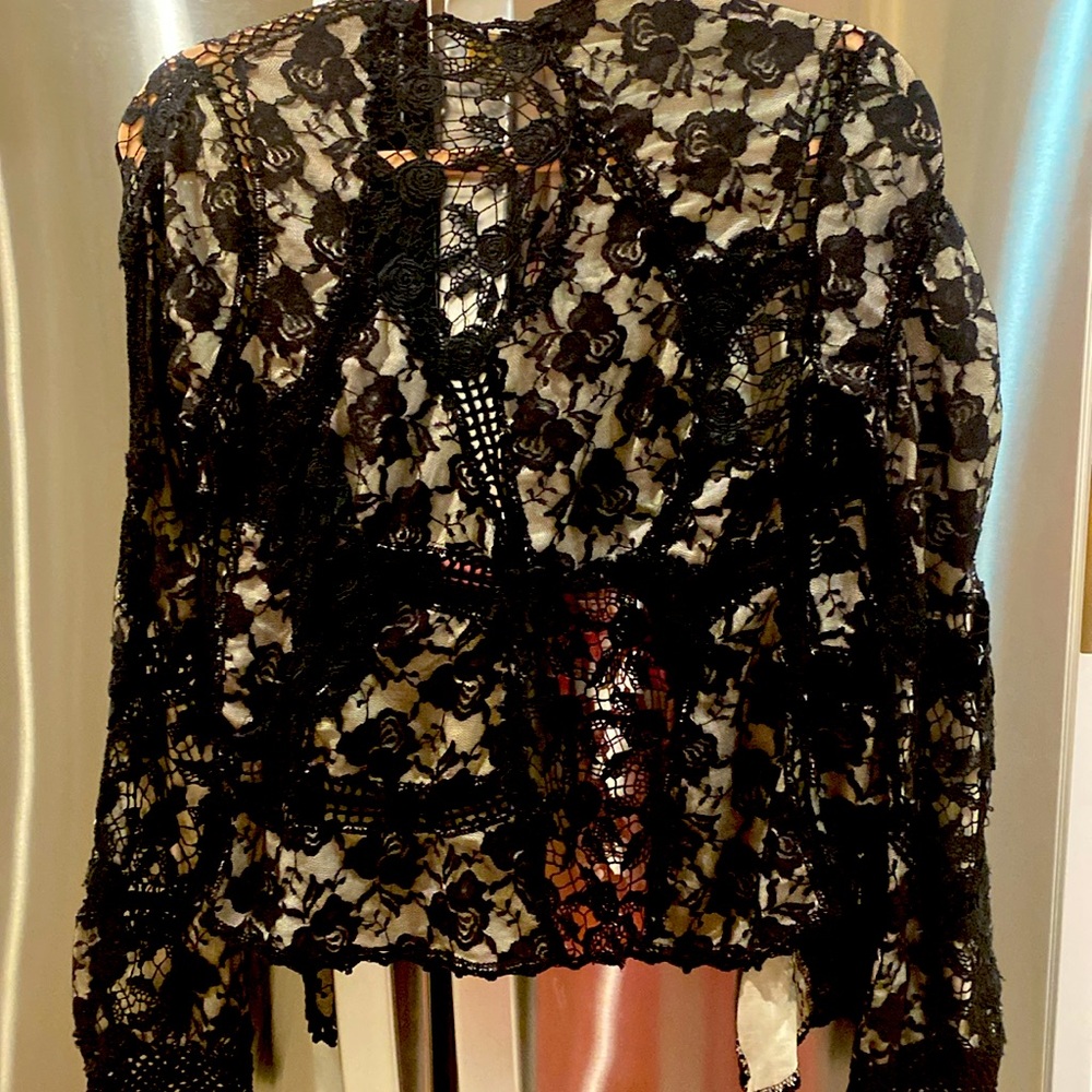 Anthropologie Black lace/crochet cardigan, size M - Picture 6 of 9